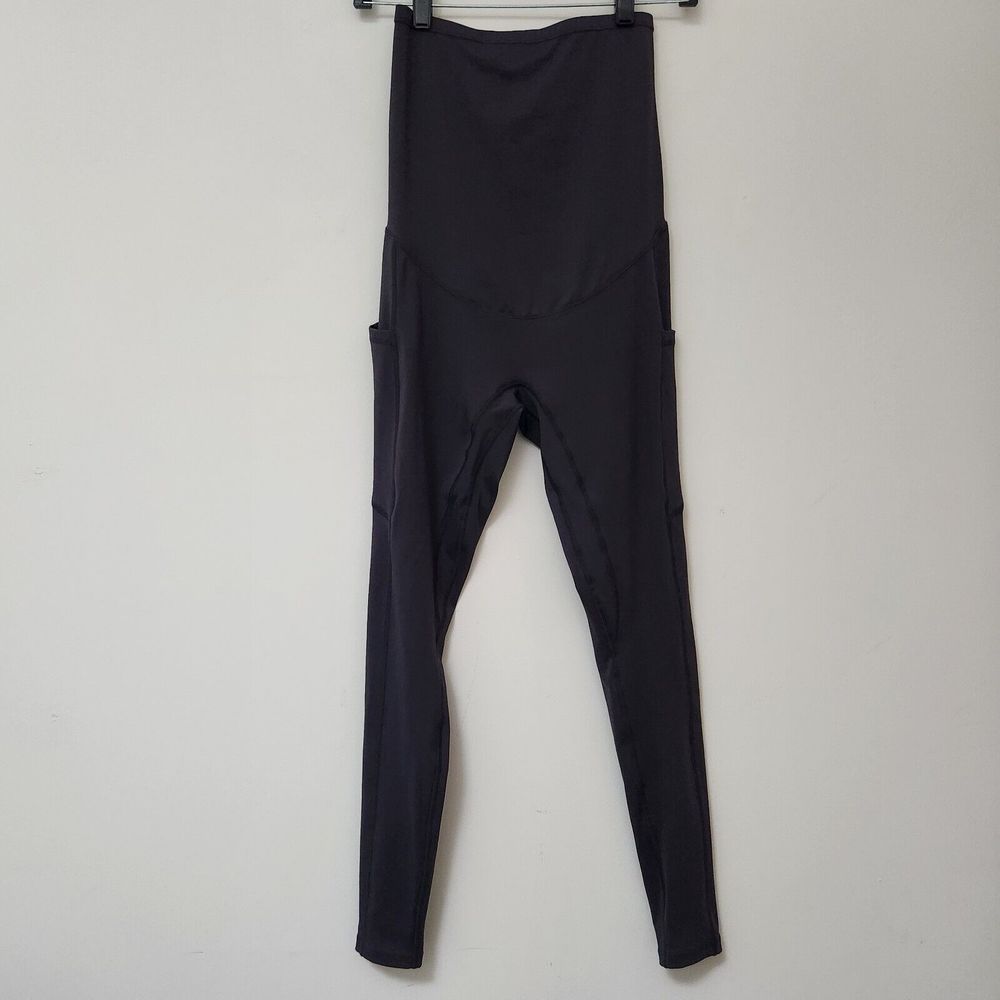 ENERFUL Women's Dark Gray Maternity High Rise Legging Pockets Size S